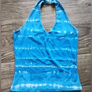 Y2K Rave City Blue Tie Dye Halter Top Size Medium